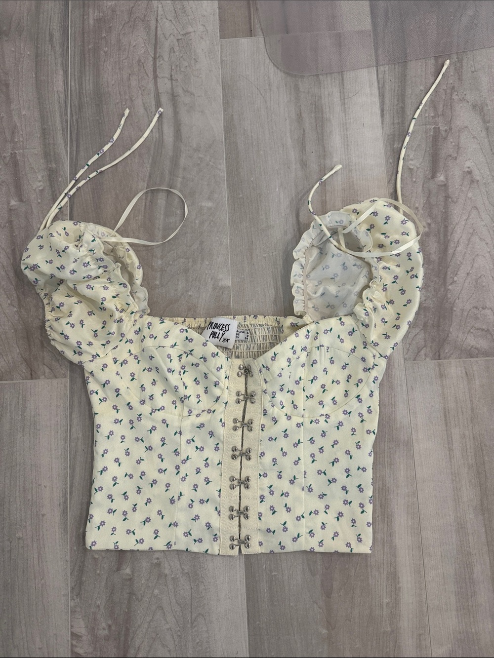 Princess Polly Cream Floral Hook-Front Corset Crop Top